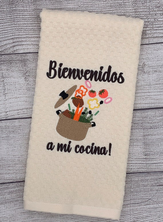 Embroidered Spanish Kitchen Towel Bienvenidos a Mi Cocina - Etsy