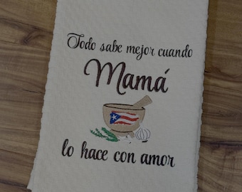 Puerto Rican Embroidered Kitchen Towel for Mama \ Personalized - Custom Mother's Day Gift