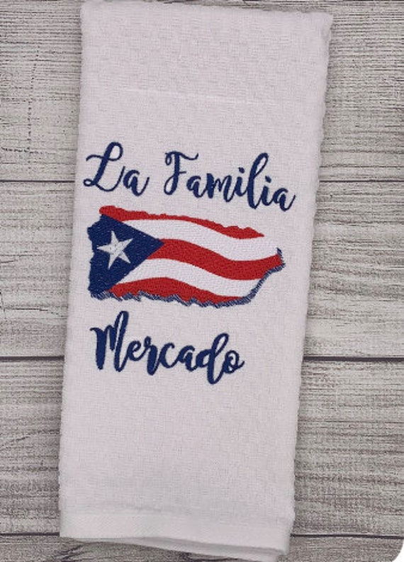 Embroidered Kitchen Towel With PR Flag Mortar La Cocina De 