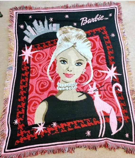 Vintage Barbie in the City Woven Tapestry Throw Blanket 45x55