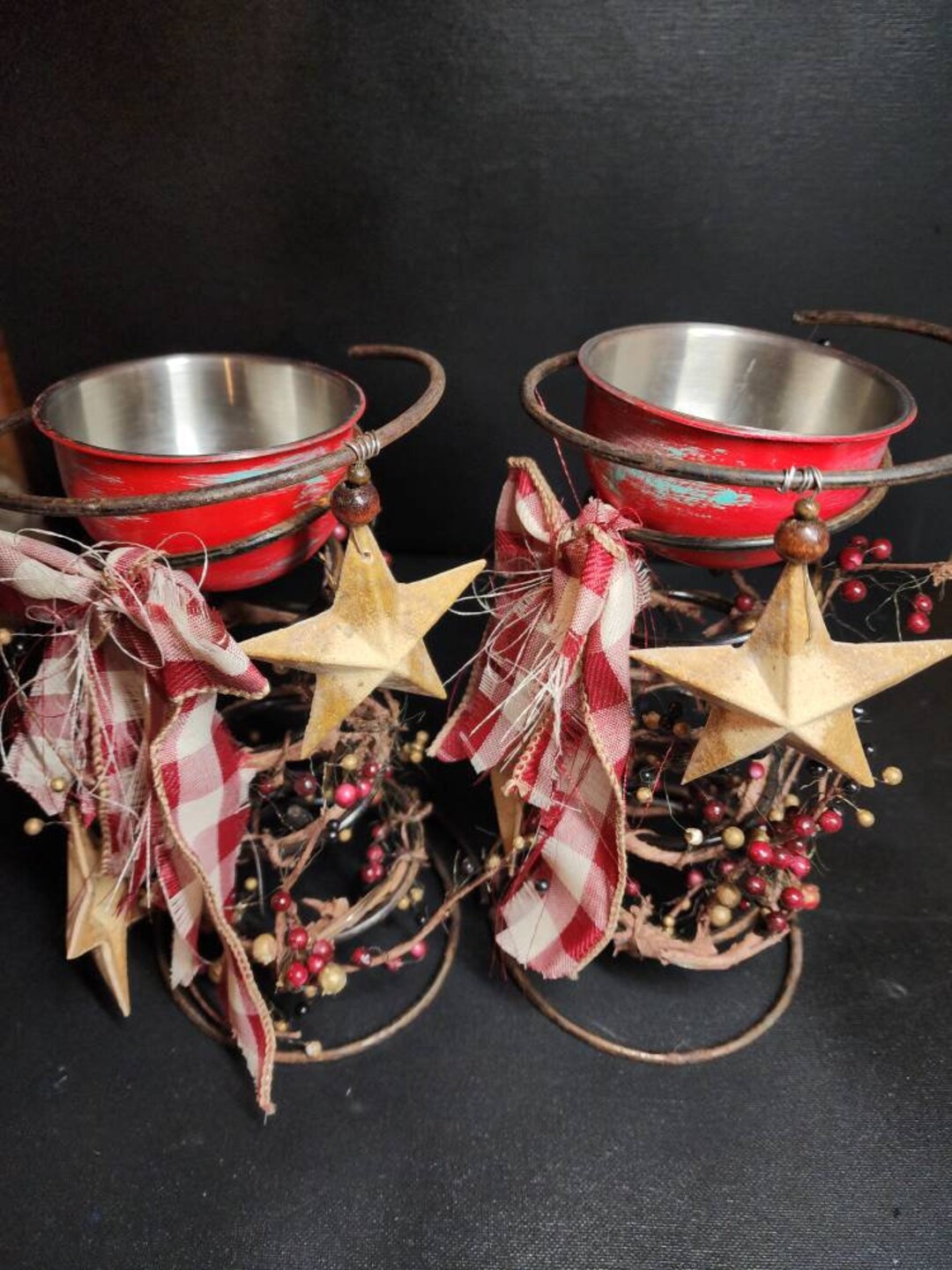 Primitive Rusty Spring Candle Holders. Metal Rustic Country Style