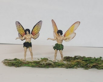 Realistic fairy miniatures. Boy /men fairy figurines. Terrarium and  fairy garden boy fairies. light skin fairy. Yellow wing male fairy