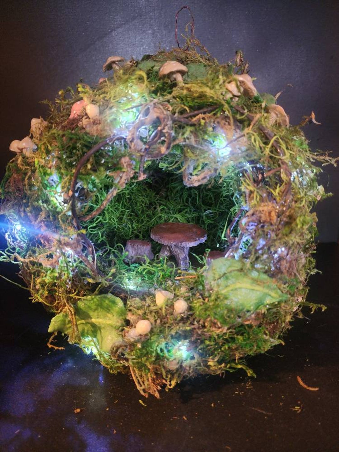 Hanging Fairy Light up Mossy Garden Orb. OOAK Moss Covered Etsy