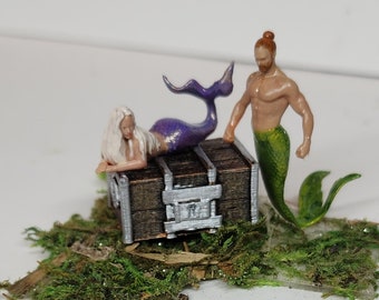 Little Mermaid miniatures. Terrarium fairy garden mermaid and merman miniatures. Nude mermaids. Fancy  tail mermaid miniature.