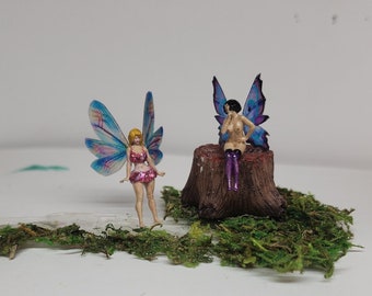 Fairy garden miniatures. Terrarium fairy garden figurine. Nude Light skin Fairies in stocking. Purple blue fairy. Pink glittery fairy