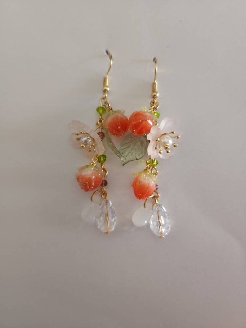 thumbnail image 2 of Strawberry Earrngs, Glass Red Strawberry Drop Earrngs, Food Earrngs... 2 of 12