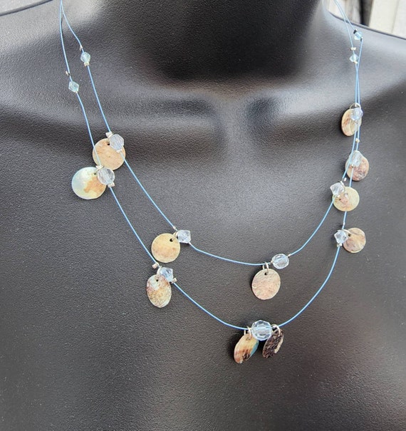 Vintage necklace shell mother of pearl double str… - image 2