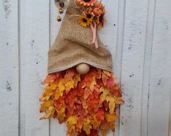 Gnome wreath door hanger. Gnome County decor. Gnome wall art. autumn gnomes. Door wreath with bells. Sunflower gnome