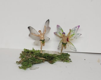 Realistic fairy miniatures. Flying Boy /men fairy figurines. Terrarium fairies. light skin fairy men. Clear wing male fairy miniatures.