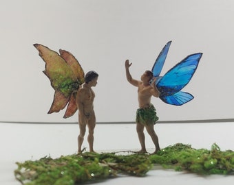 Realistic fairy miniatures. Boy fairy figurines. Terrarium and  fairy garden nude men fairies. light skin Male fairy. Leaf wing male fairy