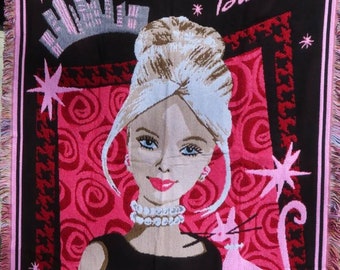 Vintage Barbie in the City Woven Tapestry Throw Blanket 45x55. Gift for  Girl 