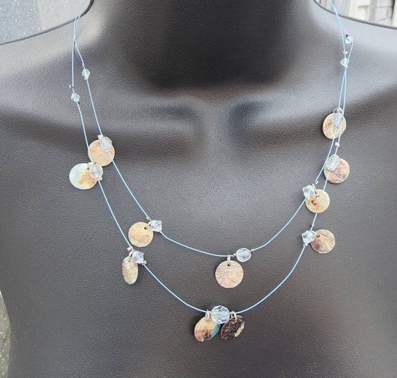 Vintage necklace shell mother of pearl double str… - image 5