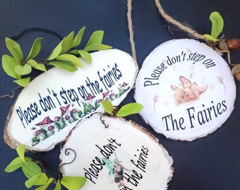Fairy garden signs. Please dont step on the fairies. Garden signs. Wooden signs.