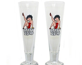 Betty Boop Pilsner tall beer Glass. 10 In. Featuring her famous kick/ leg lift.Vintage bar ware collection.