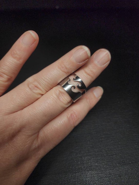 Ocean Waves Matching Couples Rings. Interlocking Promise Rings