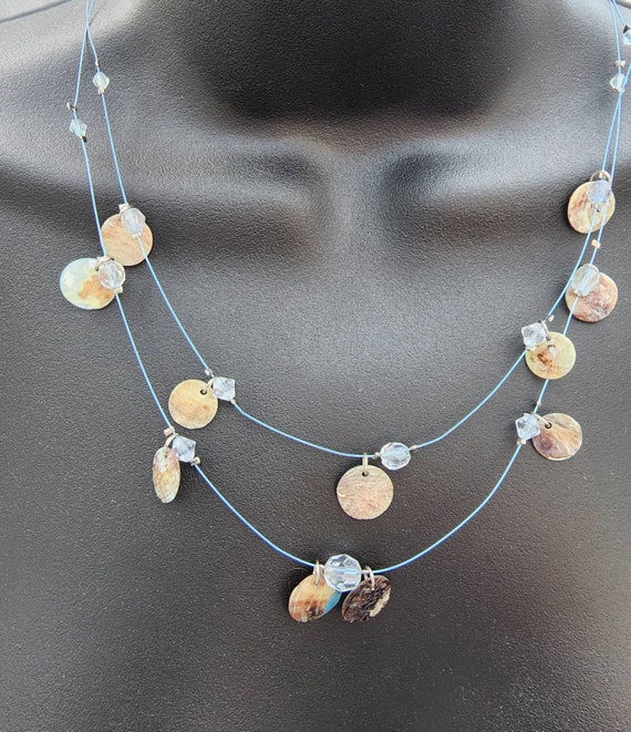 Vintage necklace shell mother of pearl double str… - image 3