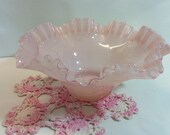 Vintage Pink Cased Glass Ruffle Top Bowl 9