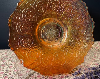 Beautiful Fenton Marigold Carnival Glass Persian Medallion, 6” Saucer!  Chip on Back/ Unnoticed on the Front!