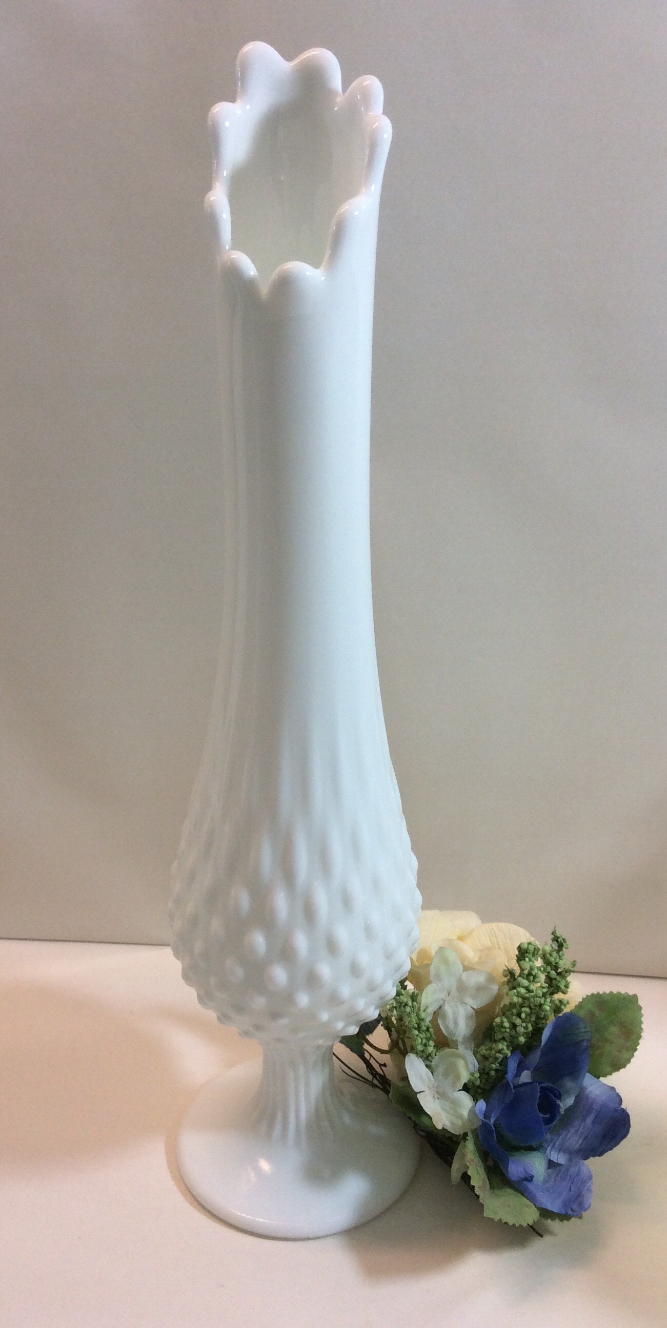 Fenton White Milk Glass Swung Vase Stemmed Footed 13 3/4 Tall Etsy