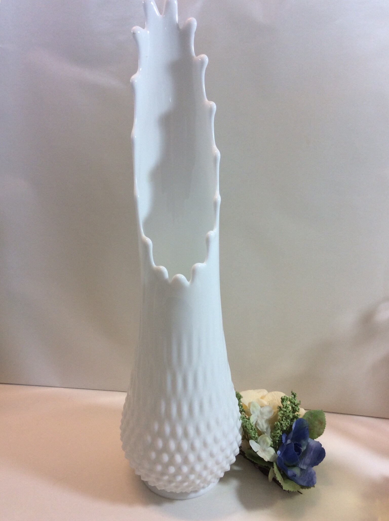 Fenton Medium Large White Milk Glass Swung Vase 3759 Footed Etsy