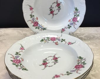 Cuencos de sopa de porcelana Royal Kent vintage: porcelana con relieve floral, juego de 4.