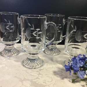 Set of 4~Princess House Heritage Pattern Etched Crystal Footed Irish Coffee/ Coffee Mugs!