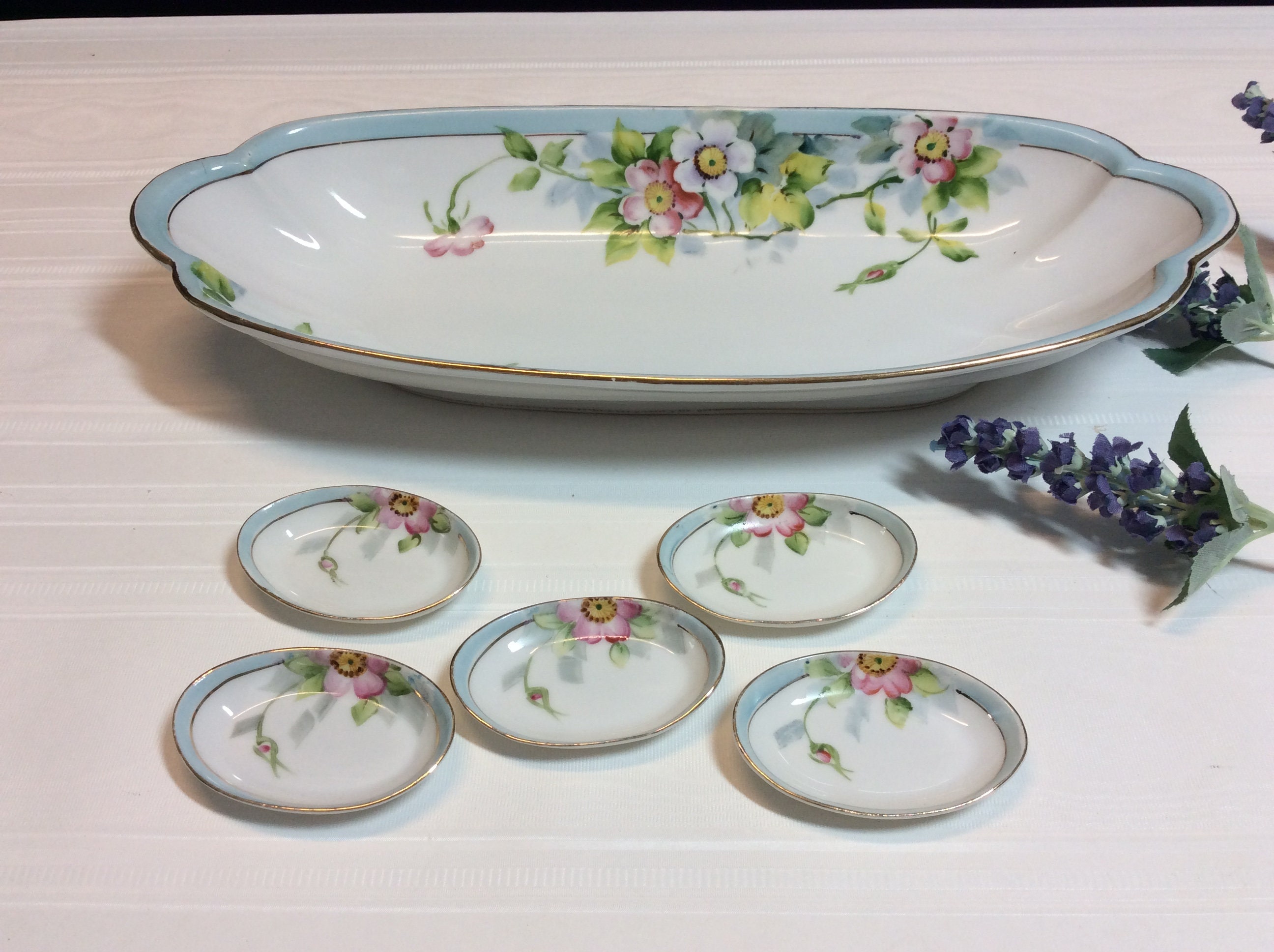 Nippon Rising Sun Celery Dish Salt Cellars Hand Painted Gold Etsy