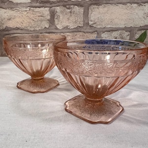 Jeannette Glass Vintage Pink Depression ADAM Pattern, Sherbet Dishes!  Set of 2! Made in the USA. 1932-34