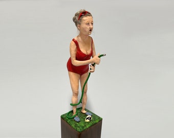 Armed & Ready Lawn Protection Gardener Gift OOAK Sculpture Figure