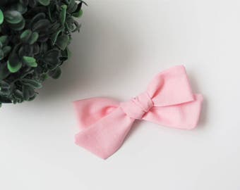 Light Baby Pink Handtied School Girl Style Hairbow, Alligator Clip / Nylon Headband, Pink Hairbow, Light Pink, Toddler Bows, Pigtail Bows