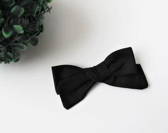 Black Handtied Hairbow, Choose Alligator Clip or Nylon Headband, Black Fabric Bow, Baby and Toddler Bows. Kate's Bows