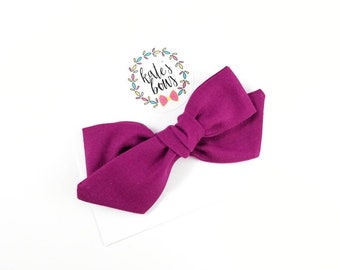 Violet / Dark Purple Handtied School Girl Style Hairbow, Choose Alligator Clip, Nylon Headband, Plum Bow, Baby and Toddler Bows. Kate's Bows