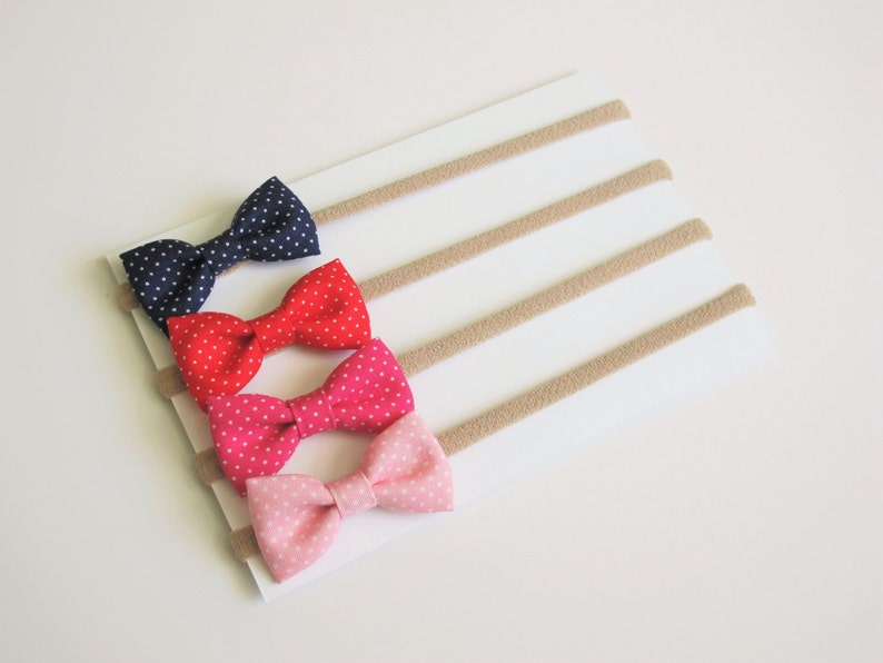 Navy and Red Bows itty bitty bows Polka Dot Bows Baby Headband Set Baby Headband Bows Baby Headbands Set Pink Nylon Headbands