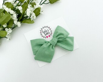 Light Sage Green Handtied Hairbow | Green Bow | Sage Green Bow | Kate’s Bows | Little Girl Hair Bows