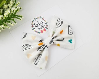 Taco print classic style fabric hair bow, Tacos, taco bows, fun hair bows, hair bows, Kate's Bows, nylon headband, hair clip