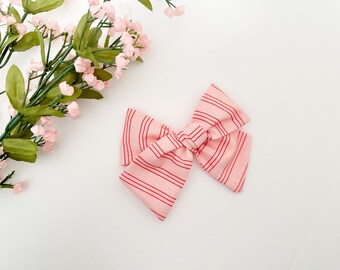 Valentine’s Day bow | Pink and Red Stripe | Millie Style Bow | Large tied bow | Kates Bows