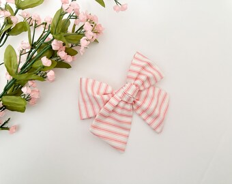 Valentine’s Day bow | Coral Pink Stripe | Millie Style Bow | Large tied bow | Kates Bows