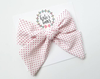 White with red polka dot Millie Style, oversized handtied bow, hairbows, hair bow, Kate's Bows