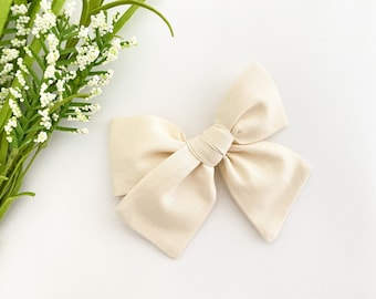 Cream Cotton Hairbow | Off White Bow | Ivory Hair Bow | Milllie Style | Handtied Bow | Tied Bow | Kate's Bows