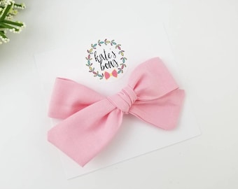 Carnation pink hand tied hair bow, alligator clip, nylon headband, pink bow, pink hair bows, Kate's Bows, hairbows, spring hair bow