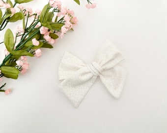 White Floral Bow | White on White | Millie Style Bow | Large tied bow | Kates Bows