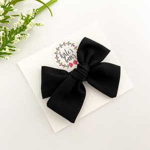 Black Millie Style Hairbow, Solid Black Bow, Black Cotton Bow, Tied Bow, Hair Bows, Bows, Black Hairbow, Kates Bows image 3