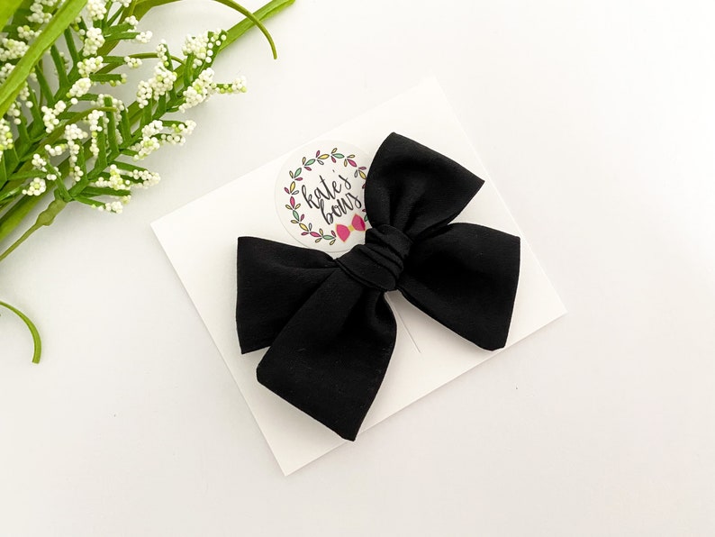 Black Millie Style Hairbow, Solid Black Bow, Black Cotton Bow, Tied Bow, Hair Bows, Bows, Black Hairbow, Kates Bows image 3