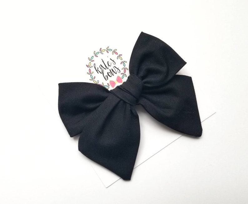 Black Millie Style Hairbow, Solid Black Bow, Black Cotton Bow, Tied Bow, Hair Bows, Bows, Black Hairbow, Kates Bows image 1