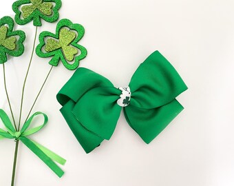 5 inches Green Shamrock Ribbon Boutique Hair Bow 