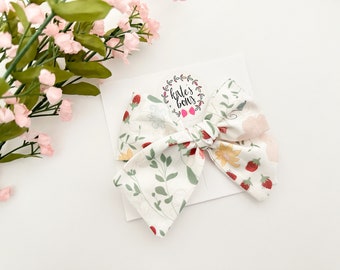 Cream Strawberry Floral Hair Bow