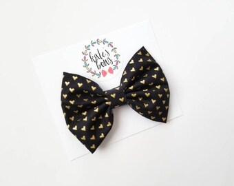 Black and Gold hearts hairbow, black and gold hair bows, valentine, hairbows, valentine bows, black bow, Kate's Bows