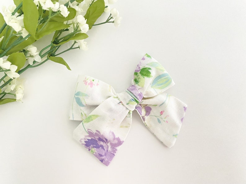 Purple watercolor floral hairbow Millie style bow spring bows hair bows baby headbands Kates Bows image 1