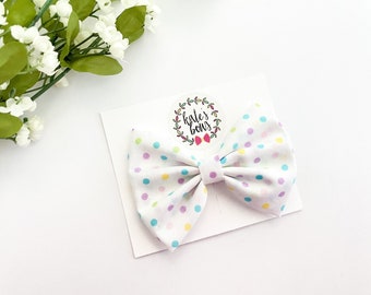 Pastel Polka Dot Hairbow | Pink, Purple, Yellow, Green and Turquoise polkadots | Spring Hairbow | Easter Bow | Hairbows | Kate's Bows