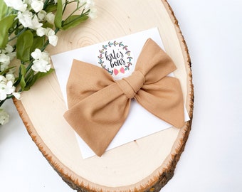 Wheat Millie style hair bow, tied hairbows, choose alligator clip or nylon headband, Light Brown Bow, Kate's Bows